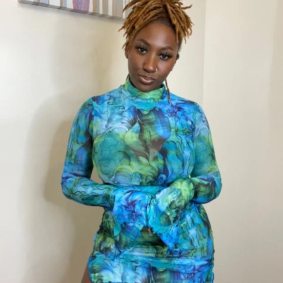 SHEIN | Dresses | Shein Floral Print Stand Neckmesh Dress | Poshmark